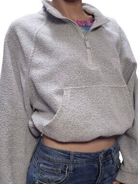 Old Navy Light Gray Sherpa Half-Zip Pullover